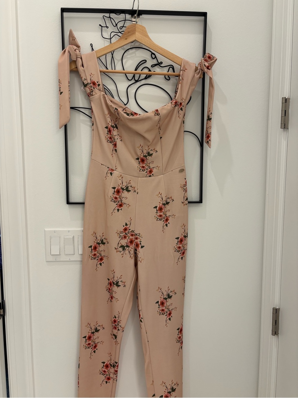 Guess Blush Pink Floral Tie-Shoulder Jumpsuit